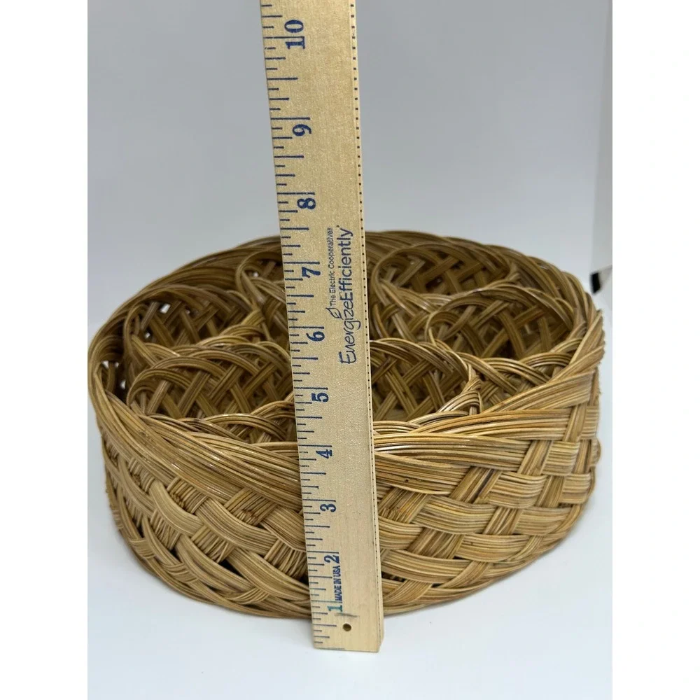 VTG Woven Wicker Coaster Set Brown Rattan Boho Coastal Home Decor 7 Piece Round